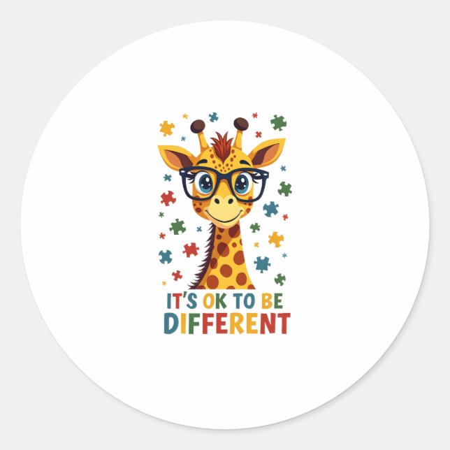 Adesivo Redondo It's Ok To Be Different Giraffe Autism Awareness B (Frente)