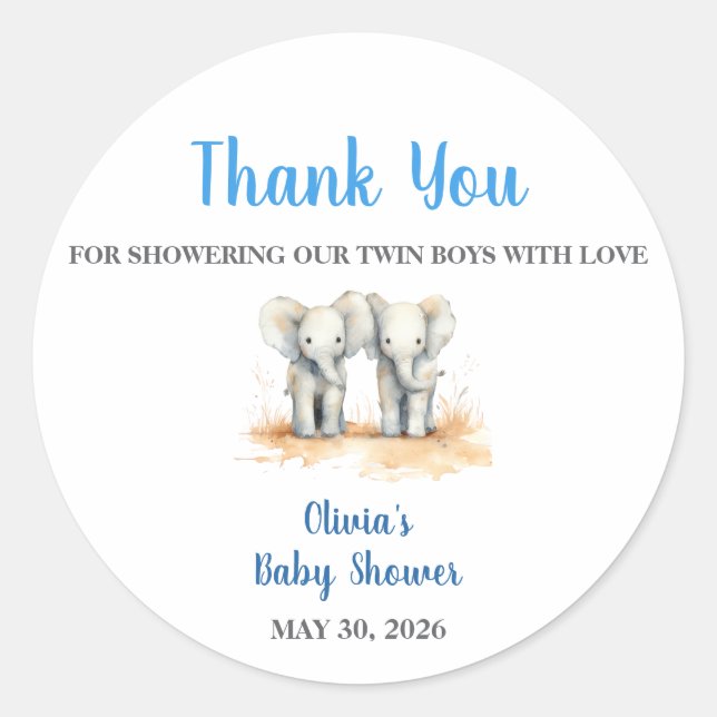 Adesivo Redondo It's twin Boys Baby Shower Stickers (Frente)