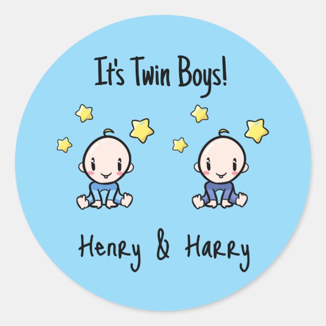 Adesivo Redondo It's Twin Boys!, Blue, Personalized Twin Babies  (Frente)