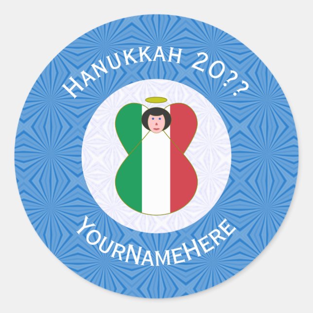 Adesivo Redondo Itslian Angel Hanukkah Flag Personalized  (Frente)