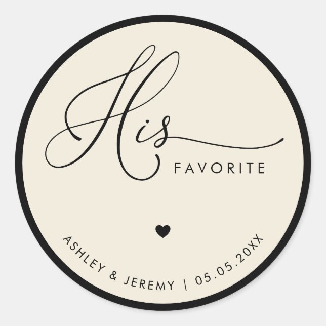 Adesivo Redondo Ivory & Black His Favorite Wedding Favor   (Frente)