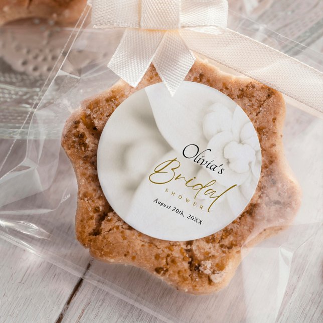 Adesivo Redondo Ivory Bloom e Elegante Chá de panela de Script Dou (Criador carregado)