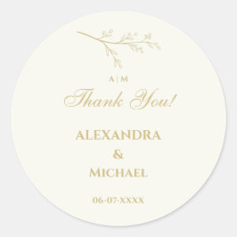 Adesivo Redondo Ivory Botanical Minimalist Wedding Thank You