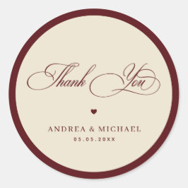 Adesivo Redondo Ivory & Burgundy Vintage Thank You Retro Wedding