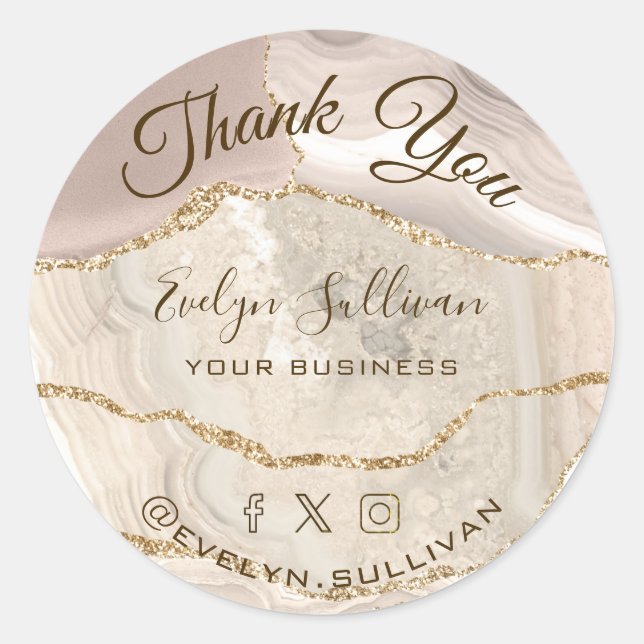 Adesivo Redondo Ivory Dourado Agate Obrigado (Frente)