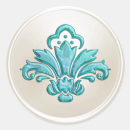 Adesivo Redondo Ivory e Aqua Fleur de Lis Envelope Seal