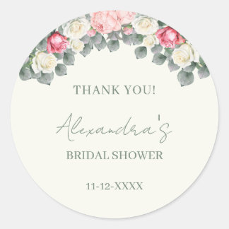 Adesivo Redondo Ivory Garden Roses Bridal Shower Thank You