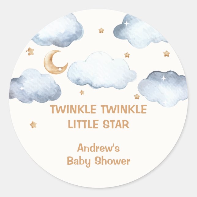 Adesivo Redondo Ivory Moon Stars Twinkle Chá de fraldas (Frente)