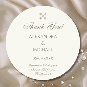 Adesivo Redondo Ivory Pearl Obrigado pelo Casamento Cristão