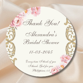 Adesivo Redondo Ivory Peony Christian Bridal Shower Thank You