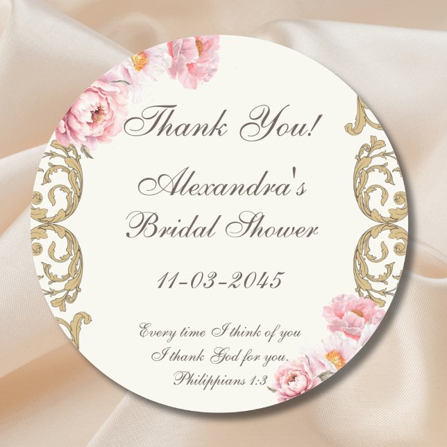 Adesivo Redondo Ivory Peony Christian Bridal Shower Thank You (Criador carregado)