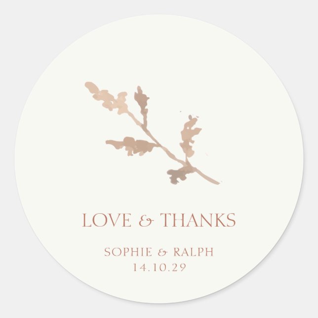 Adesivo Redondo Ivory Watercolor Foliage Casal Obrigado Casamento (Frente)