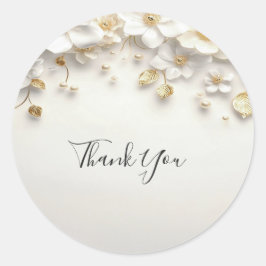 Adesivo Redondo Ivory White Floral Dourado Leaves Sticker