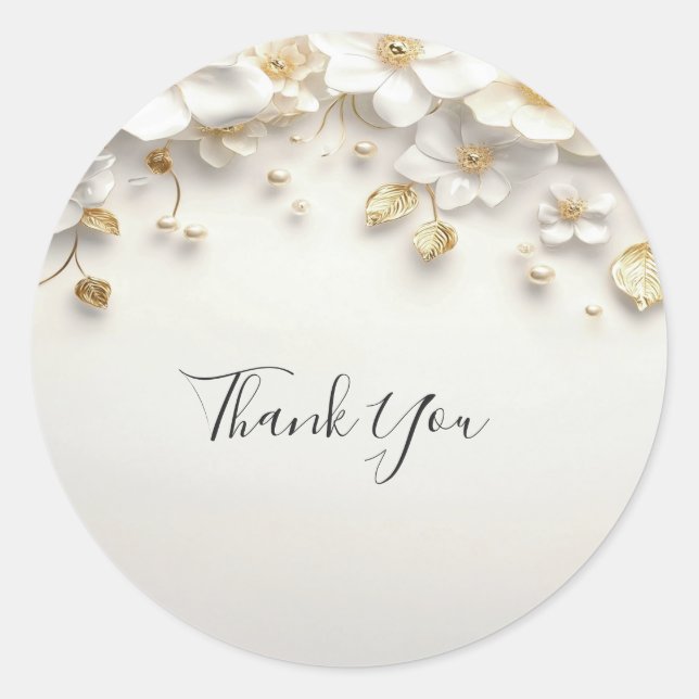 Adesivo Redondo Ivory White Floral Dourado Leaves Sticker (Frente)