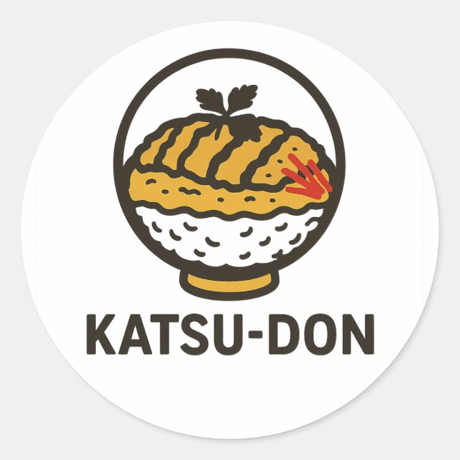 Adesivo Redondo j.comida Comida de conforto japonês: Katsu-Don (Frente)