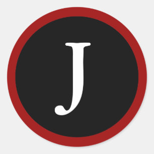 Adesivo Redondo J : Letra J inicial J Red, White e Black Stickers