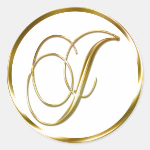 Adesivo Redondo J Monograma Faux Envelope Dourado Ou Favor Selo