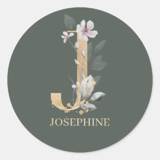 Adesivo Redondo J Monograma Floral Personalizado