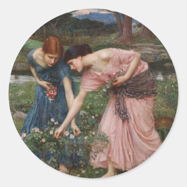 Adesivo Redondo J.W. Waterhouse Gather Ye Rosebuds (Frente)