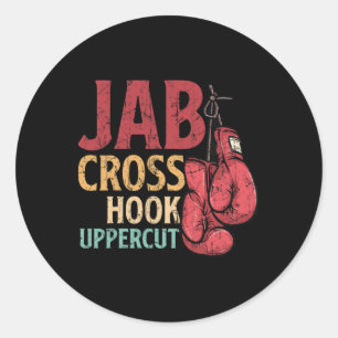 Adesivo Redondo Jab Cruz Gancho Uppercut Boxeador Trabalho Kickbox