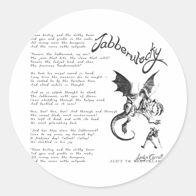 Adesivo Redondo Jabberwocky Poem (Frente)