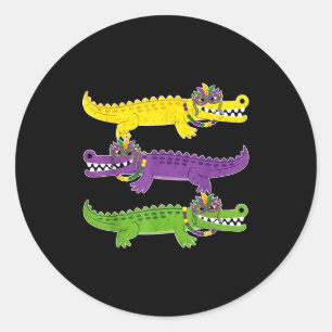 Adesivo Redondo Jacaré Engraçado Crocodilos Mardi Gras Homens Mulh