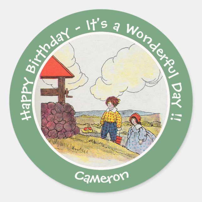 Adesivo Redondo Jack e Jill Madre Goose Itens de Festa de aniversá (Frente)