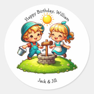 Adesivo Redondo Jack & Jill Nursery Rhyme Birthday