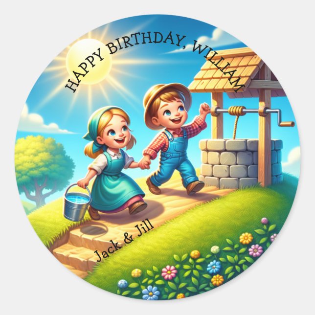 Adesivo Redondo Jack & Jill Nursery Rhyme Birthday (Frente)