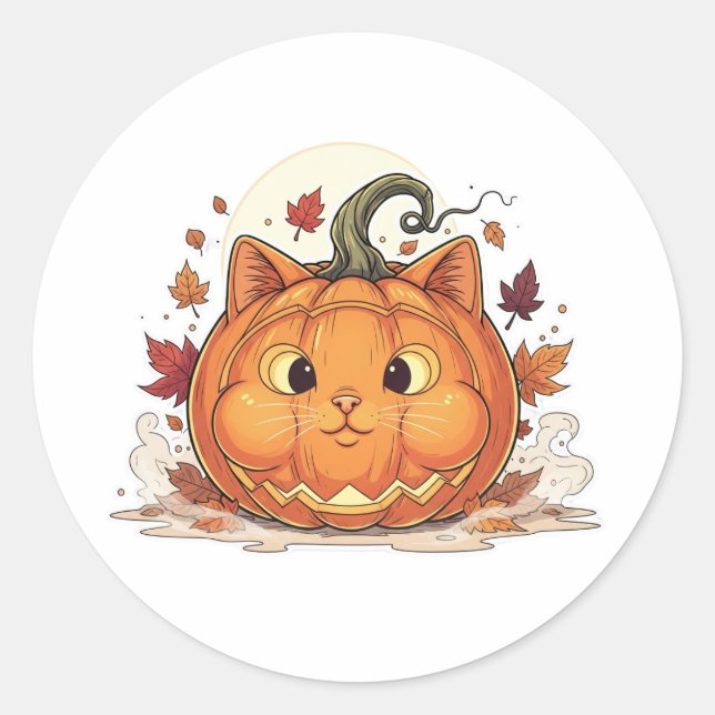 Adesivo Redondo Jack-O’-Brit - Pumpkin British Shorthair Cat (Frente)