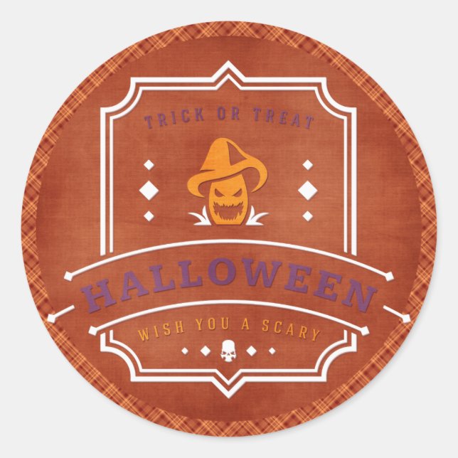 Adesivo Redondo Jack O Lantern Deseja um Halloween Assustador (Frente)