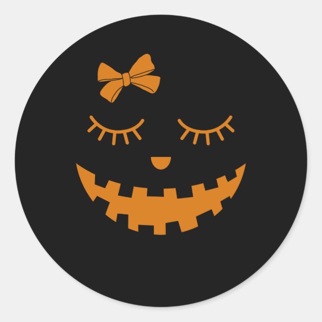 Adesivo Redondo Jack O Lantern Eyelashes Pumpkin Face Halloween Gi (Frente)