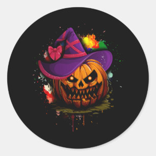 Adesivo Redondo Jack O Lantern Face Pumpkin Assustador Bruxo Hallo