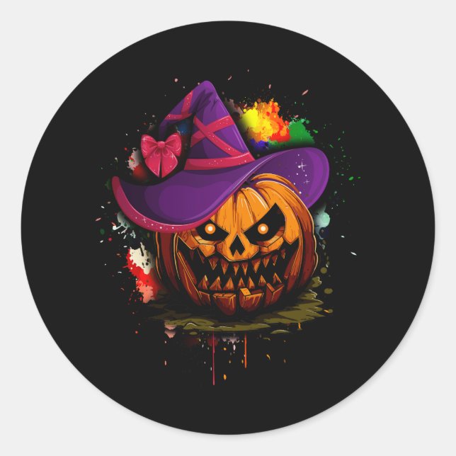 Adesivo Redondo Jack O Lantern Face Pumpkin Assustador Bruxo Hallo (Frente)