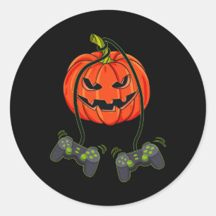 Adesivo Redondo Jack O Lantern Video Gamer Controla Halloween B