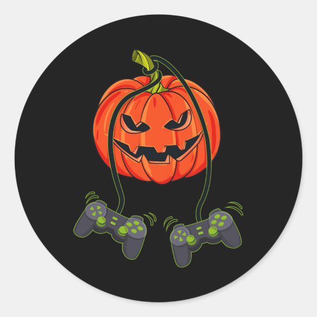 Adesivo Redondo Jack O Lantern Video Gamer Controla Halloween B (Frente)