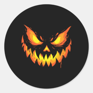 Adesivo Redondo Jack O Lanterna Assustado Pumpkin Esculpido No Dia