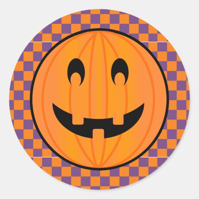 Adesivo Redondo Jack o Lanterna, Design do Halloween Checker (Frente)