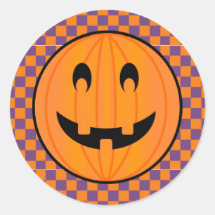 Adesivo Redondo Jack o Lanterna, Design do Halloween Checker