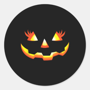 Adesivo Redondo Jack O Lanterna Face Pumpkin Eyelashes Halloween C
