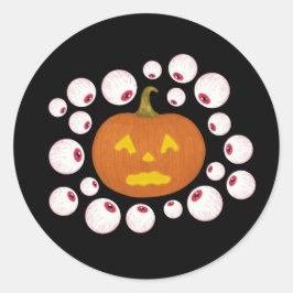 Adesivo Redondo Jack-o-Lanterna Pumpkin e Olhais na Escuridão
