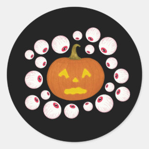 Adesivo Redondo Jack-o-Lanterna Pumpkin e Olhais na Escuridão