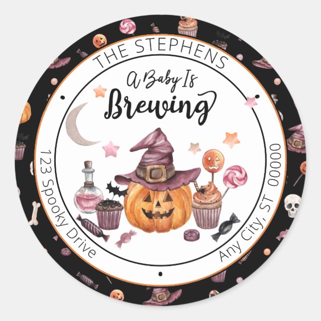 Adesivo Redondo Jack-O-Lanterna Um Bebê Está A Criar Endereço De R (Frente)