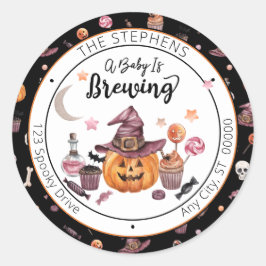 Adesivo Redondo Jack-O-Lanterna Um Bebê Está A Criar Endereço De R