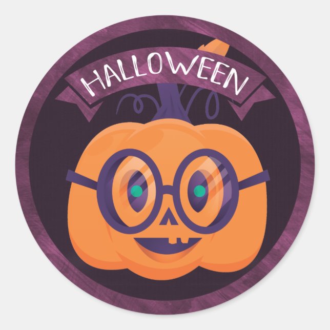 Adesivo Redondo Jack O'Lanterna Vestindo Óculos Halloween (Frente)