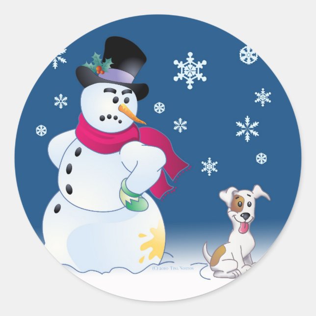 Adesivo Redondo Jack Russell Terrier e Snowman Sticker (Frente)