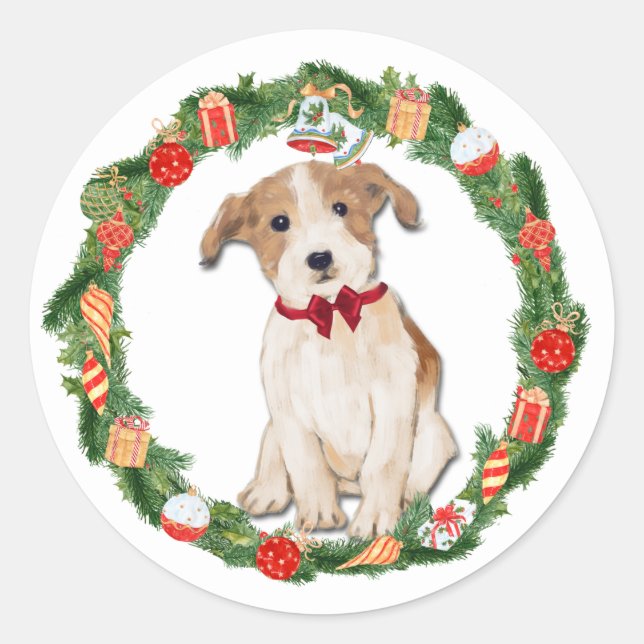 Adesivo Redondo Jack Russell Terrier Enfeites de natal Wreath (Frente)