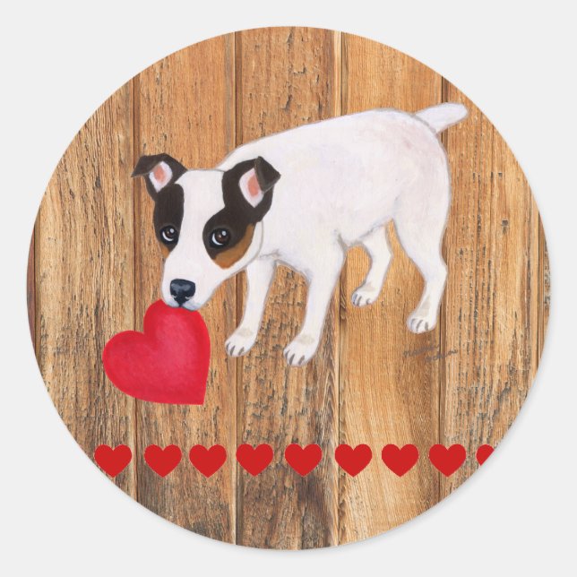 Adesivo Redondo Jack Russell Terrier Namorados Stickers Wood (Frente)