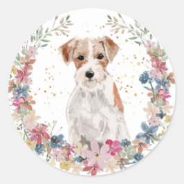 Adesivo Redondo Jack Russell Terrier Spring Flowers Wreath