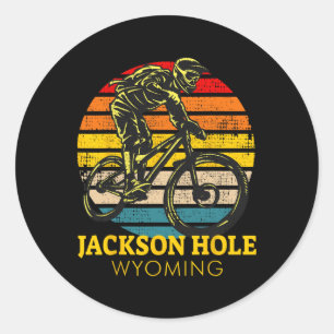 Adesivo Redondo Jackson Hole Wyoming Ciclismo de Montanha Retro Mt